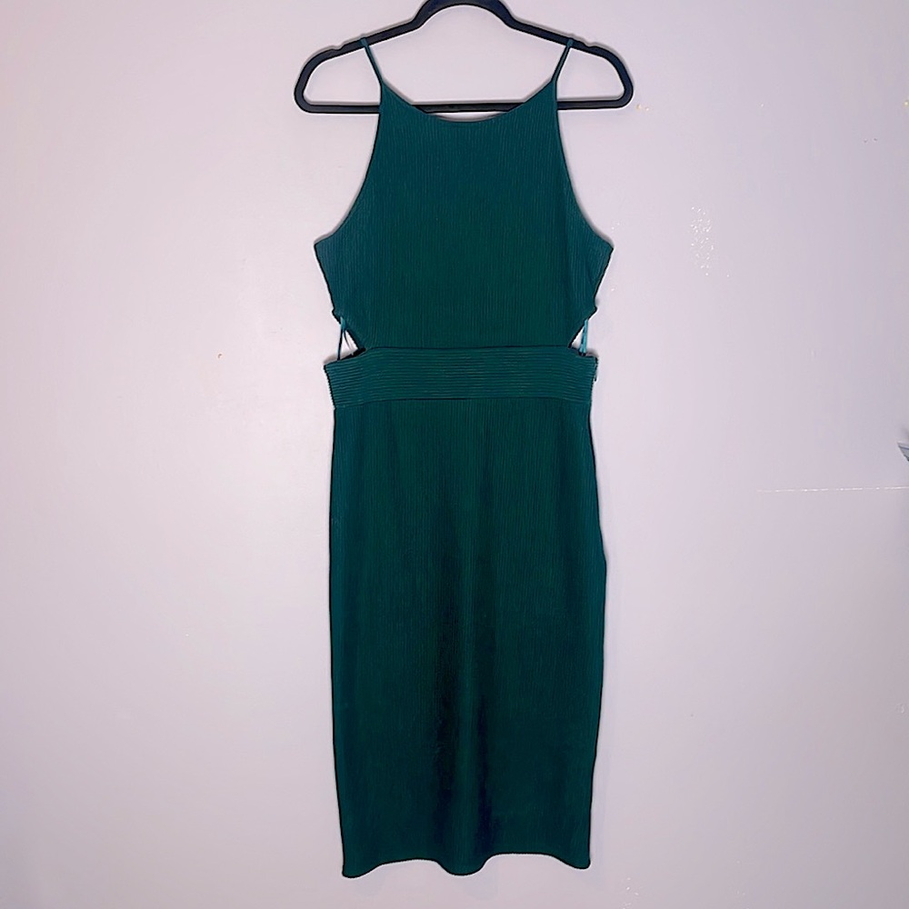 Topshop Ribbed Cutout Halter Bodycon Midi Dress Green size 10